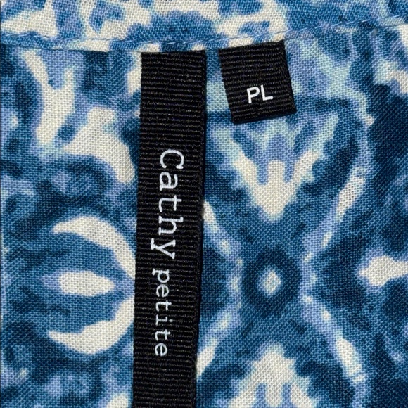 Cathy Petite Linen Button Down Top Blouse Blue Boho Print Women’s P Large - Picture 7 of 9